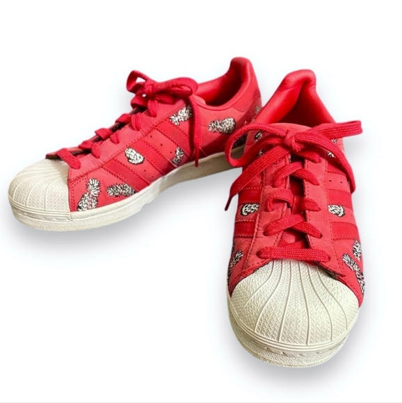 adidas Shoes - ADIDAS x THE FARM Collab Superstar Pineapple Embroidered Red/Red/White Sneakers